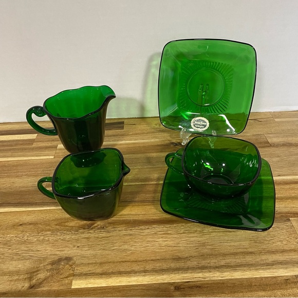 Vintage Anchor Hocking Forest Green 5 Various Pieces - Picture 8 of 9